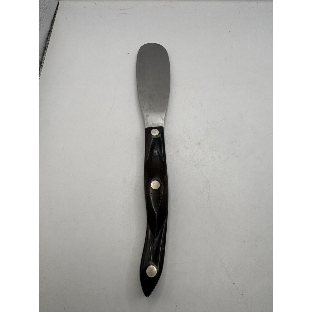 Cutco USA 1768 Serrated Spatula Spreader Knife Classic Brown Swirl Handle 1989